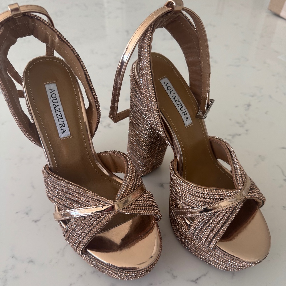 Aquazzura gold platform sandal heels